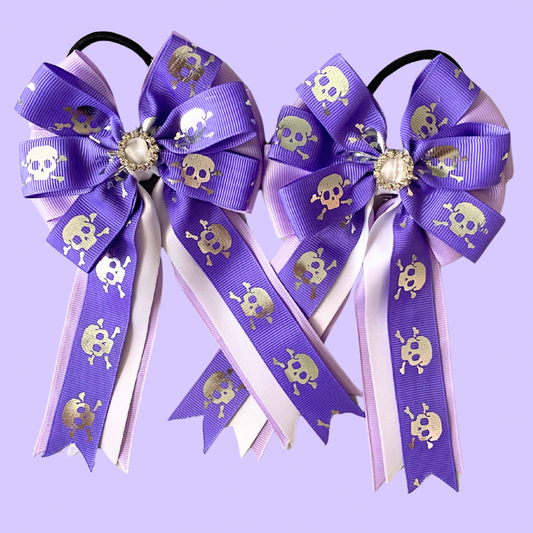 🤩 Show Bows: Purple w/Silver Metallic Skulls • CLEARANCE