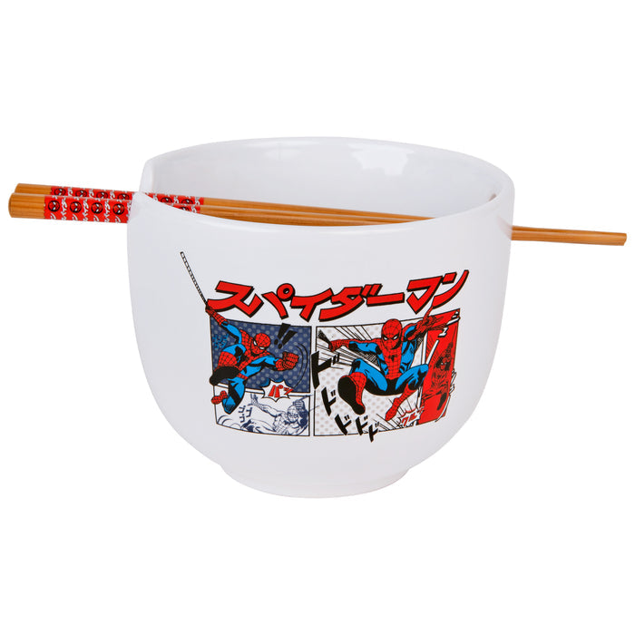 Silver Buffalo Marvel Comics - Spider-Man Manga Panels Boxed Ceramic Ramen Bowl with Chopsticks