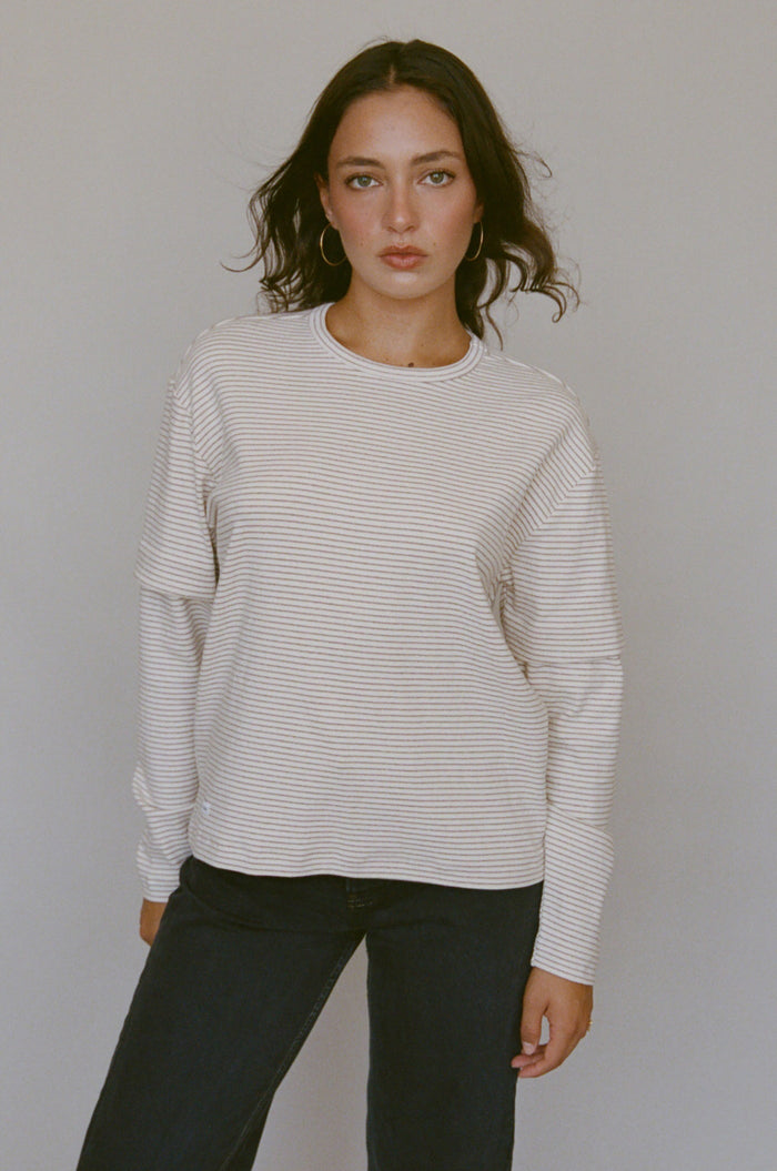 SKATE LONG SLEEVE IN ECRU STRIPE