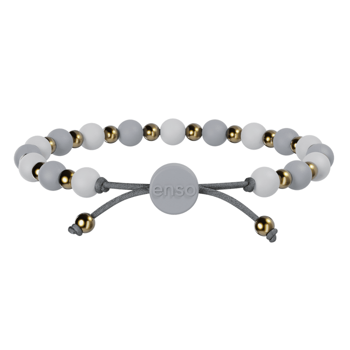 6mm Beaded Bracelet - White, Misty Grey, & Gold