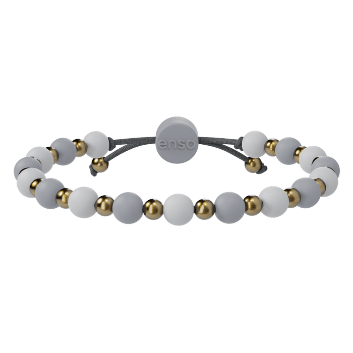 6mm Beaded Bracelet - White, Misty Grey, & Gold