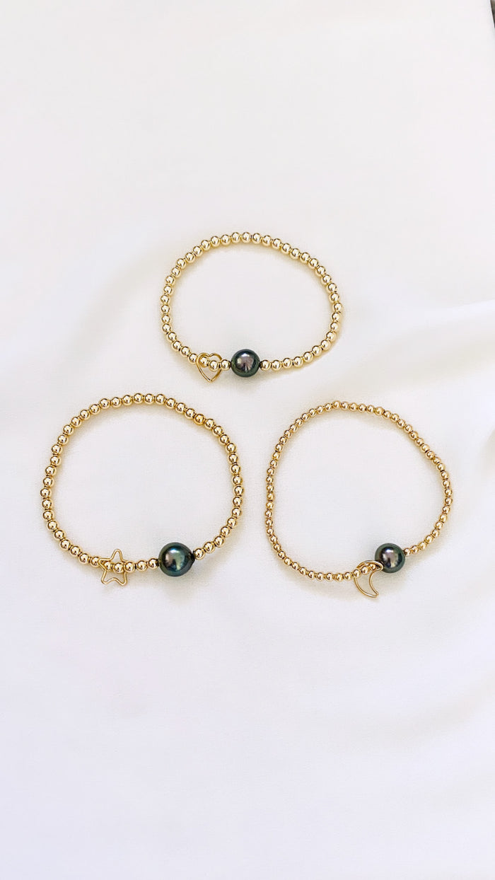 Stretch pearl x charm bracelet - 3mm