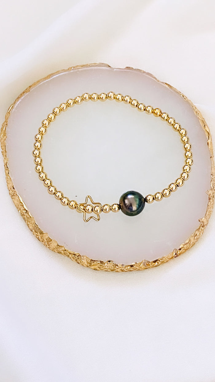 Stretch pearl x charm bracelet - 3mm