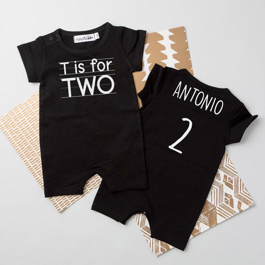 "T is for Two" Shorts Slim Fit 2nd Birthday Romper