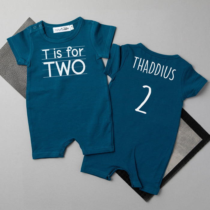 "T is for Two" Shorts Slim Fit 2nd Birthday Romper