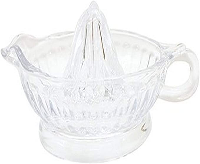 Tablecraft Glass Juicer, Clear Measures 6 inch diameter Easy to clean, dishwasher safe Dimensions: 8.5 x 6 x 3.25 When life hands you lemons, grab TableCrafts glass juicer with handle, and make lemonade-H223 Hannah's Variety Store