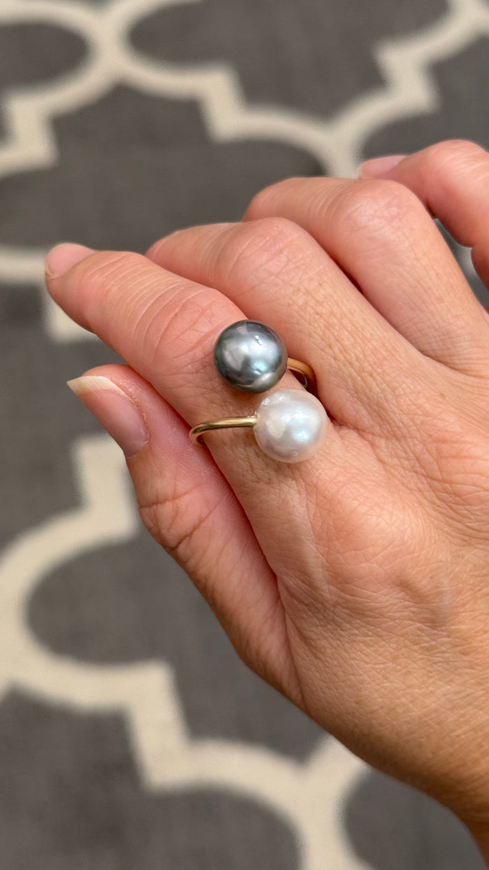 Tahitian pearl bypass ring - Silver x White