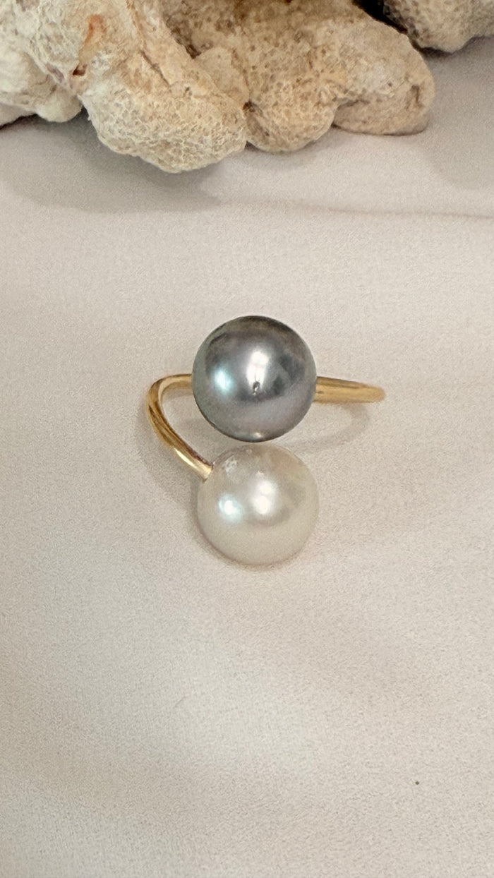 Tahitian pearl bypass ring - Silver x White