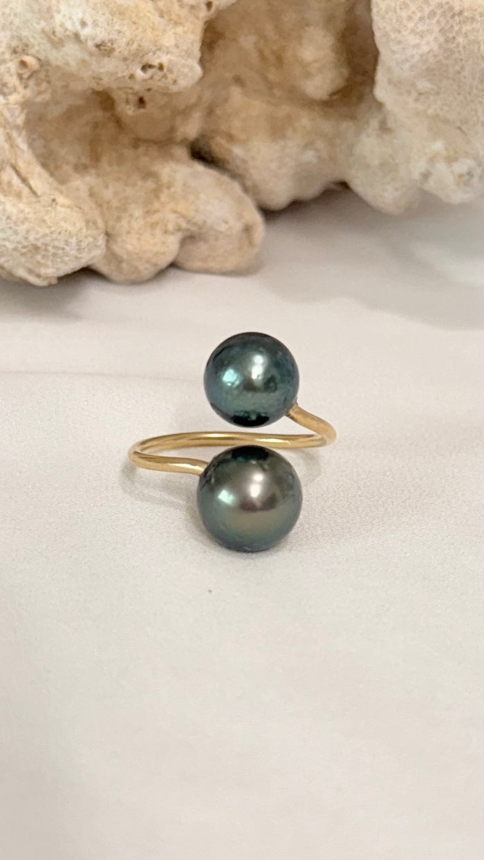Tahitian pearl bypass ring - Silver x White