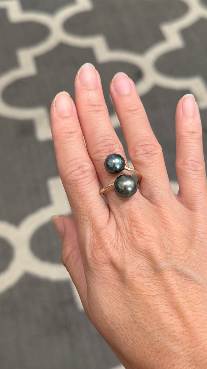 Tahitian pearl bypass ring - Silver x White