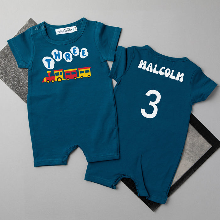 Three Train Personalized Shorts Slim Fit Romper for 3rd Birthday