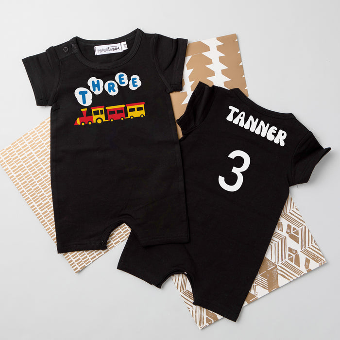 Three Train Personalized Shorts Slim Fit Romper for 3rd Birthday