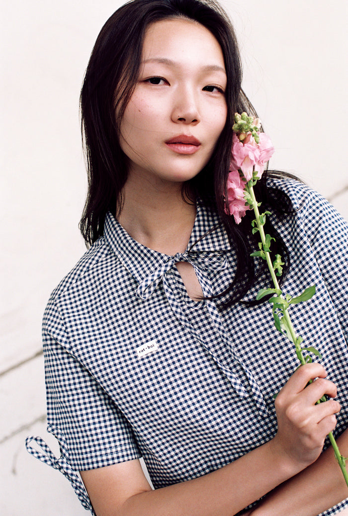 TIE POLO IN NAVY GINGHAM
