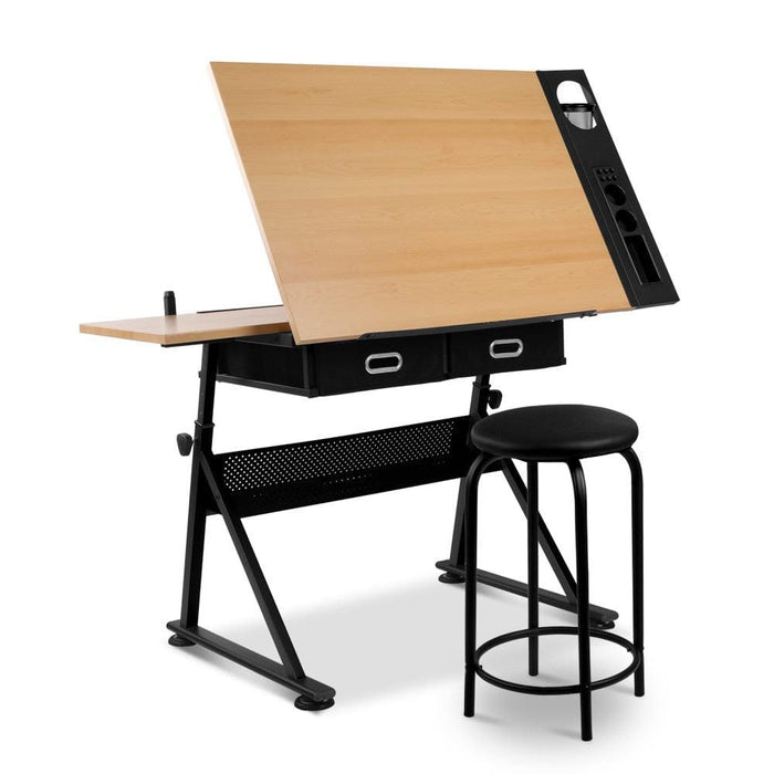 Tilt Drafting Table Stool Set - Natural & Black -Home Living Store - -