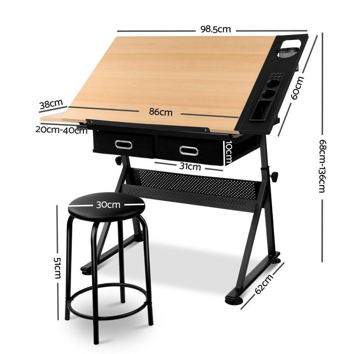 Tilt Drafting Table Stool Set - Natural & Black -Home Living Store - -