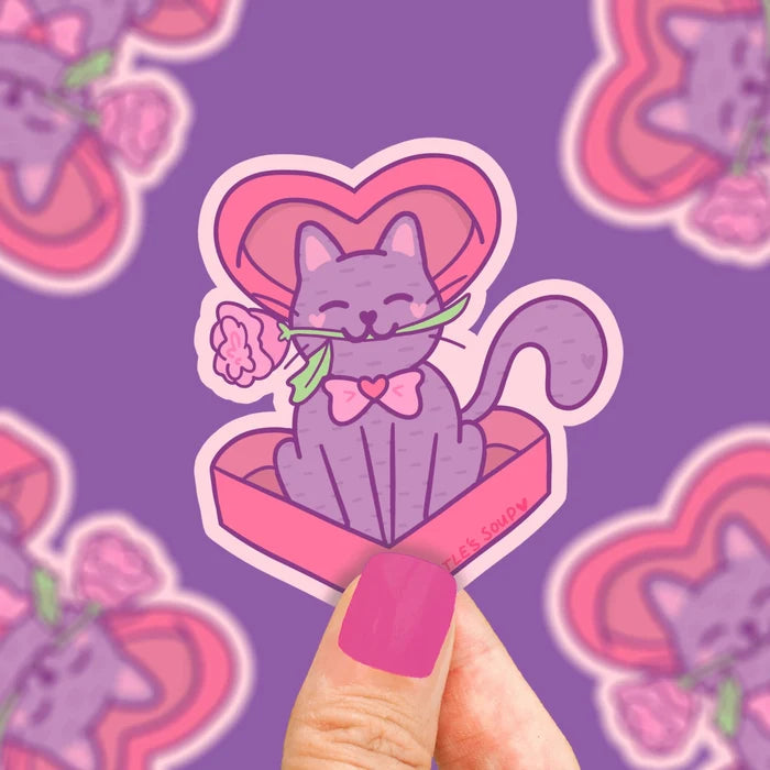 Turtle's Soup Chocolate Rose Kitty Valentine Vinyl Sticker - Owl & Goose Gifts