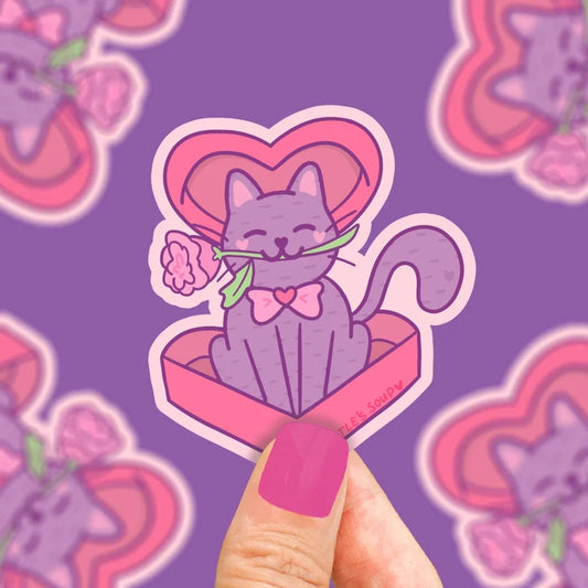 Turtle's Soup Chocolate Rose Kitty Valentine Vinyl Sticker - Owl & Goose Gifts