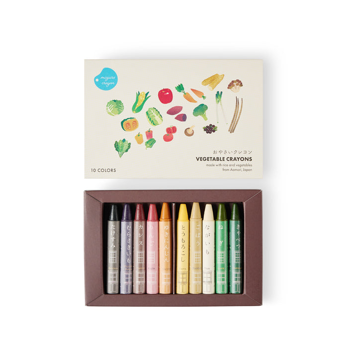 Interior of Mizuiro box of crayons showing 10 crayons