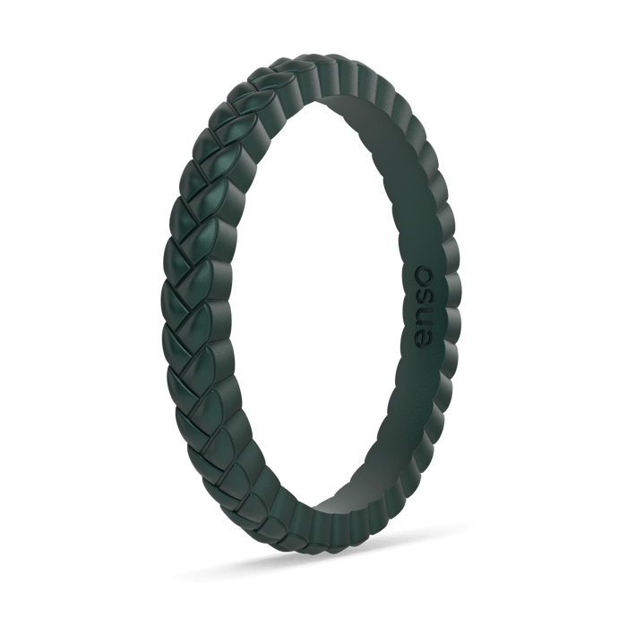 Weave Stackable Silicone Ring - Metallic Green