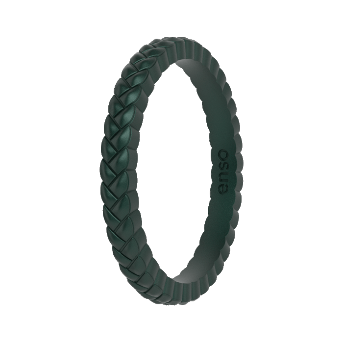 Weave Stackable Silicone Ring - Metallic Green
