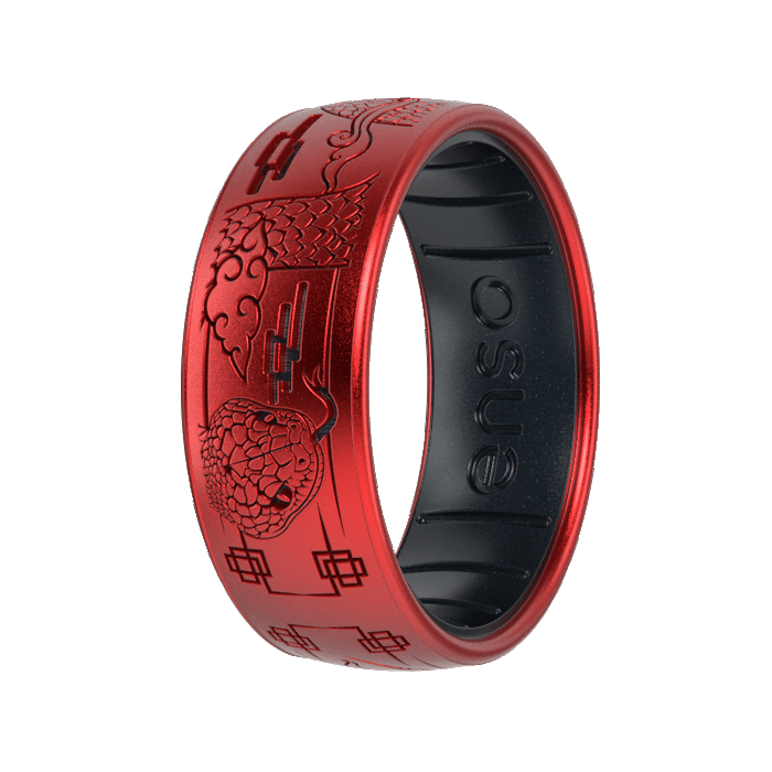 Etched Lunar New Year Silicone Ring - Year of the Snake Ruby